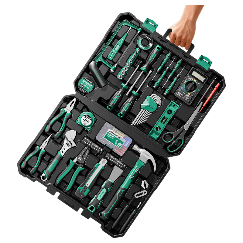 GREENER Household Toolbox Set Electrician Carpenter Telecom Repair Hardware Hand Tool Set 123 Pieces