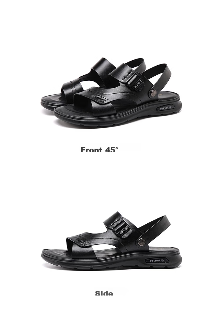 Red Dragonfly Men's Leather Fashion Casual Sandals Lightweight Soft Sole Dual-Wear Driving Beach Shoes WTT261141 Black Size 43 12