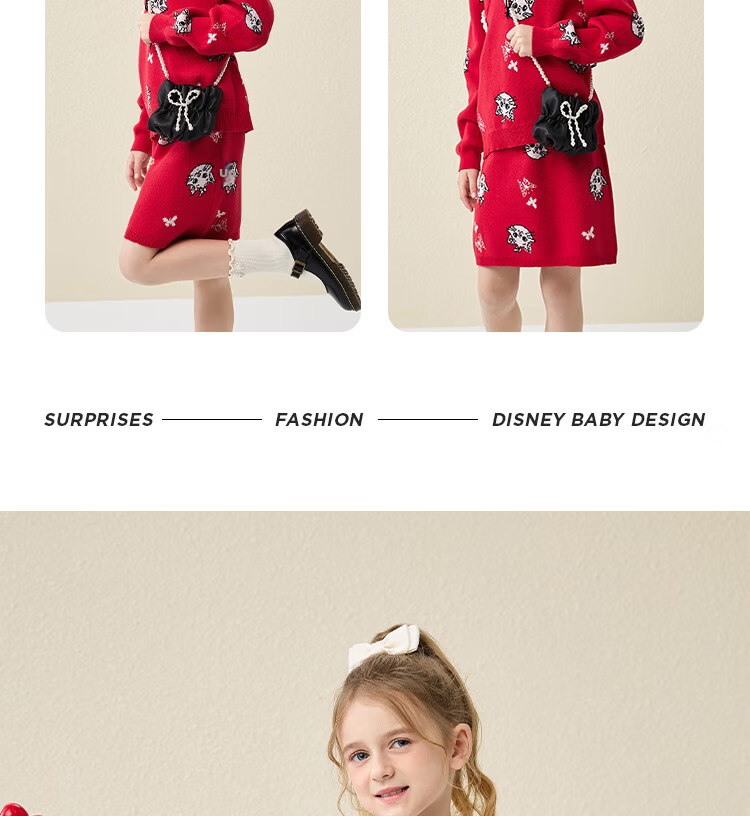 DISNEY Girls' Thickened Sweater Dress Red Lunar New Year Outfit 23 Winter DB331TE16 Bright Red Size 130 40