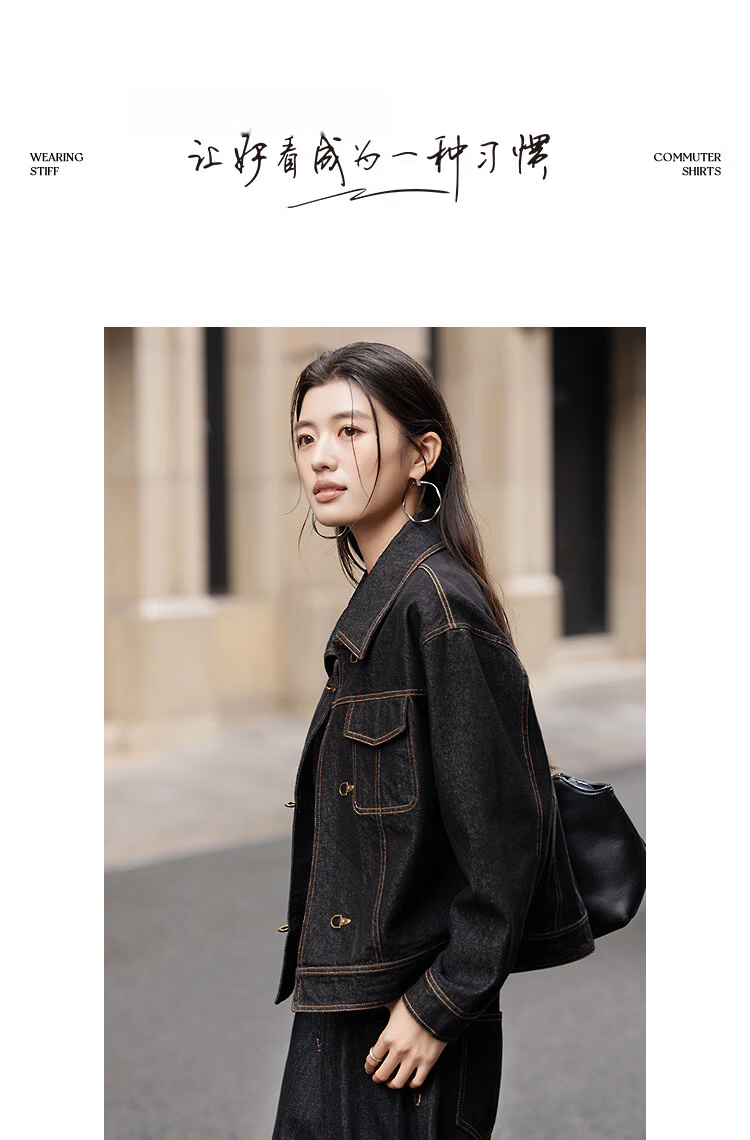 Demana [Cloud Feel Cotton Blend] Spring Vintage Style Lapel Fake Pocket Topstitching Loose Petite Women's Denim Jacket 10