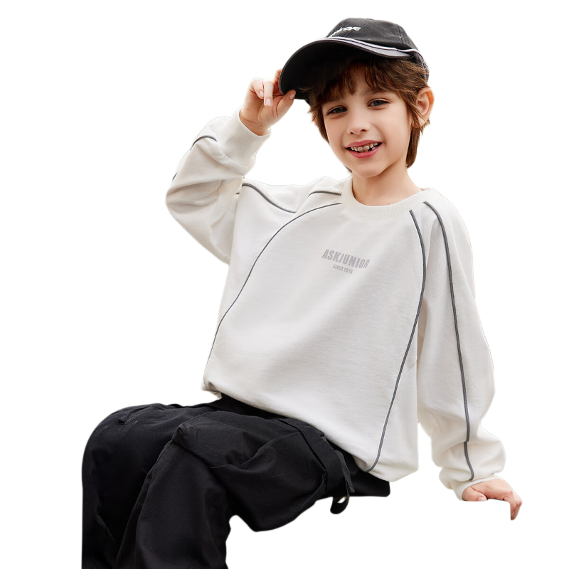 ASK JUNIOR Boys' Long Sleeve Sweatshirt 2026 Spring New Irregular Panel Casual Youth Top