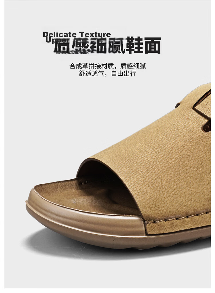 Bull Family Men's Summer New Leather Sandals Vintage Beach Shoes Outdoor Casual Soft Sole Dual-Purpose Trendy Slippers 11