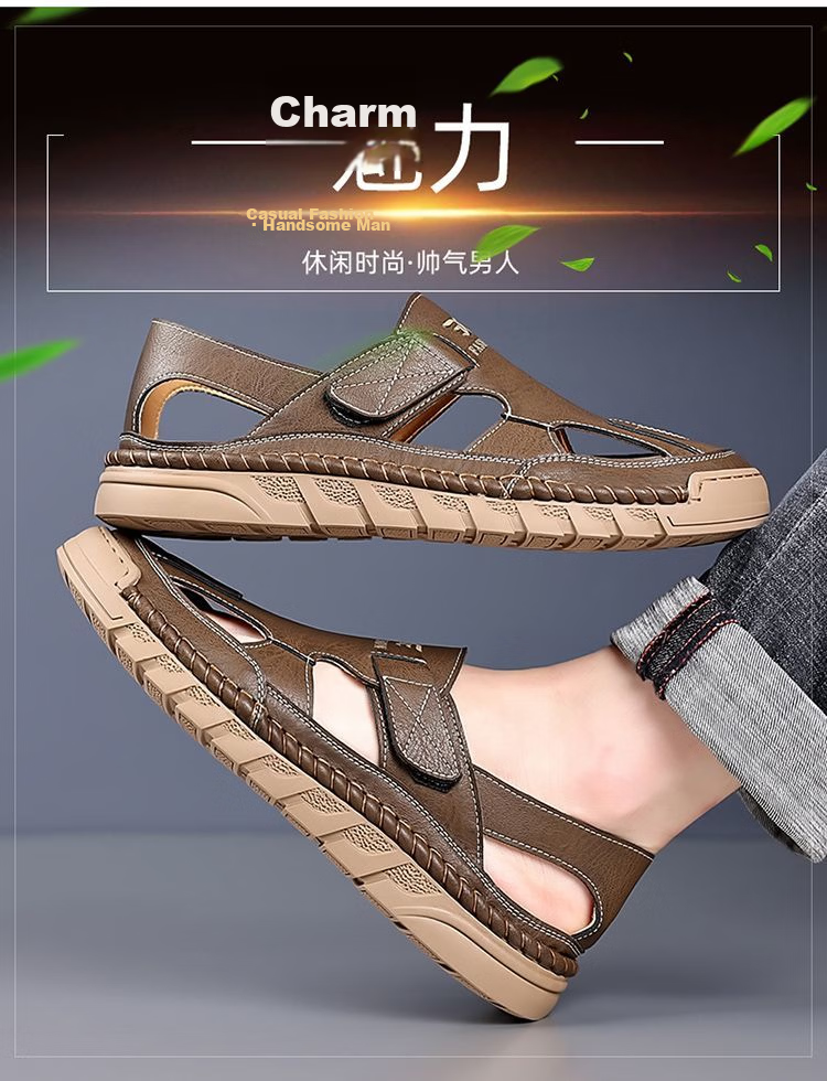 Jingzhenlianggong New Casual Sandals High-Quality Ultra-Soft Men's Breathable Sandals Wear-Resistant Non-Slip Yellow [Leather Version] Size 43 12