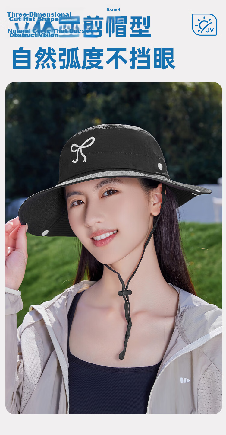Romon Women's Sun Protection Hat UV Shield Large Brim Quick-Dry Sunshade Open-Top Bucket Hat with Strap 6