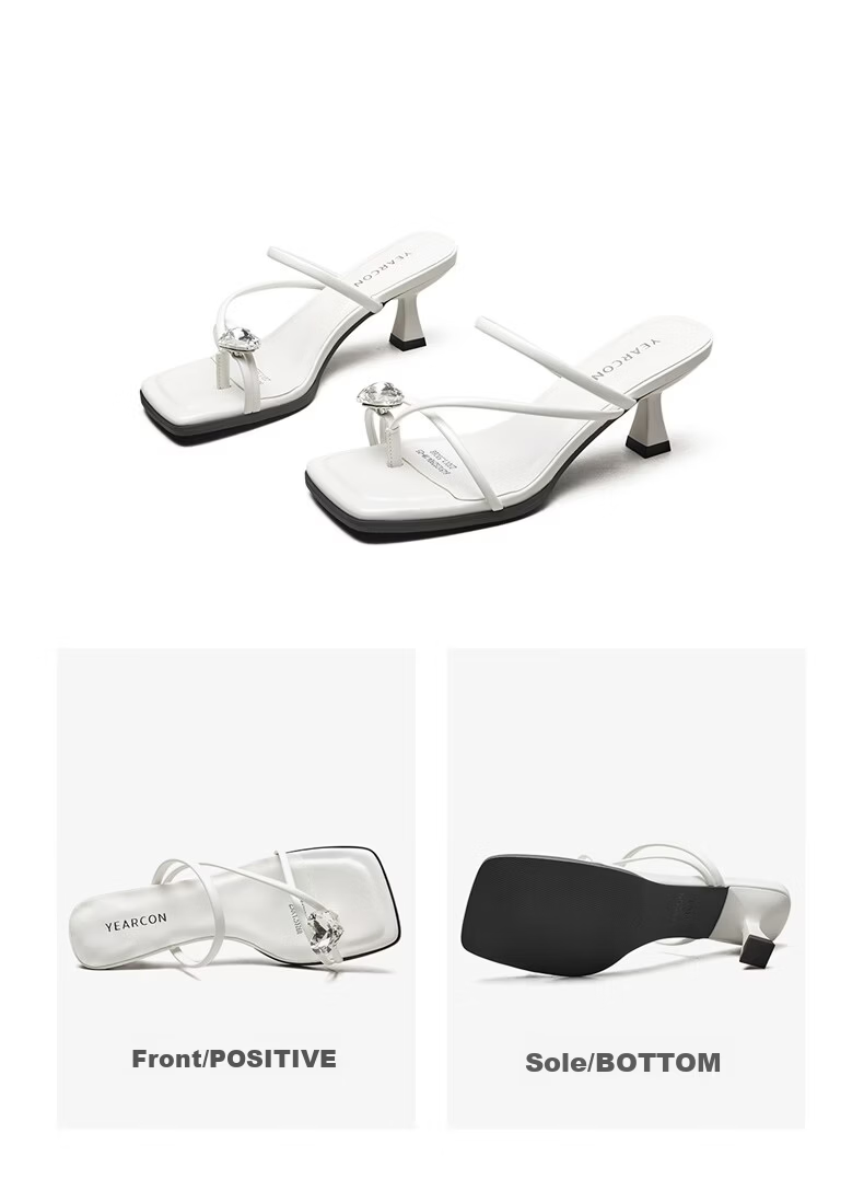 Eierkang Women's Sandals Fairy Style Rhinestone Toe-Clip Stiletto Slippers Silver 37 29041W 16