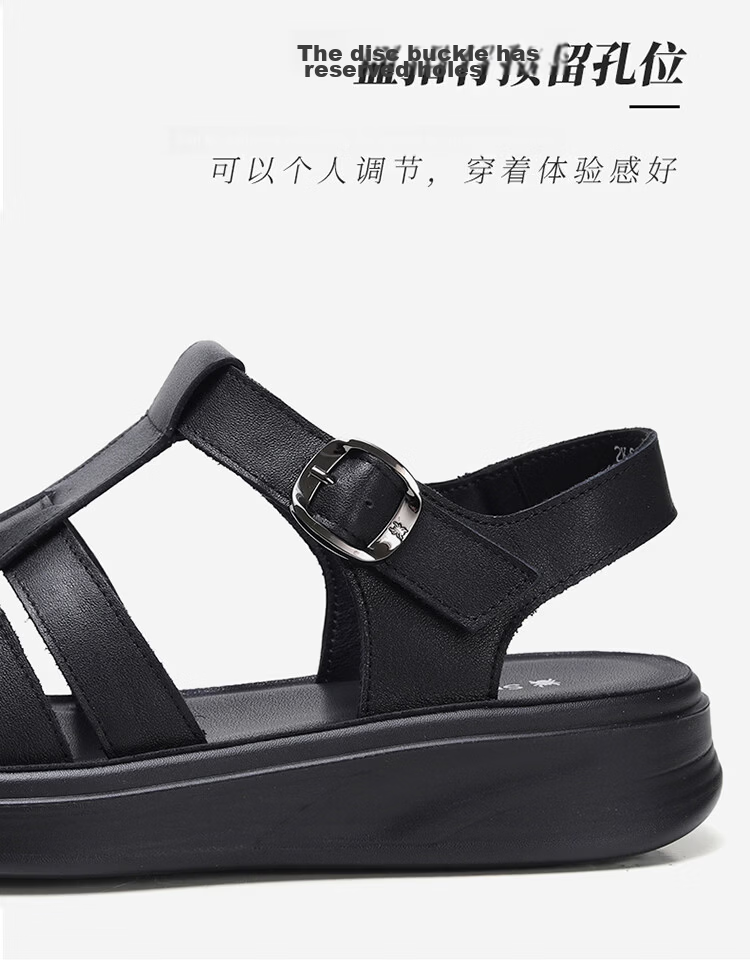 Spider King Women's Sandals 2026 New Summer Cowhide Open Toe Casual Mom Sandals Black 36 9