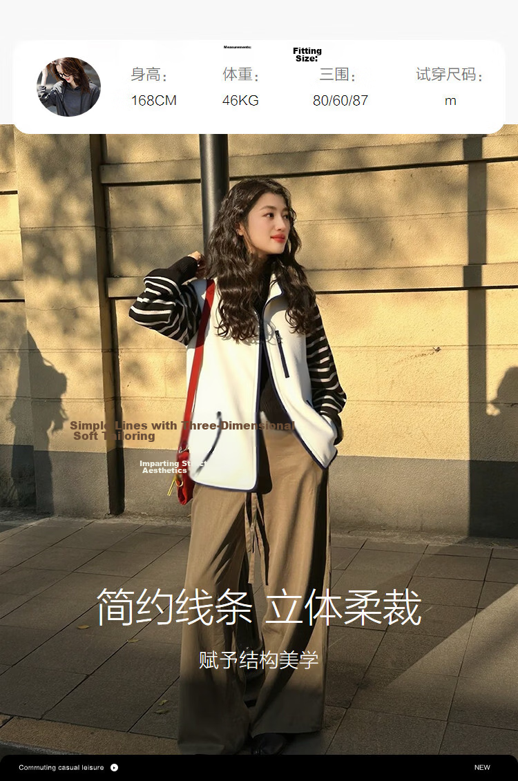 Demana [Comfort Warm Double-Sided Fleece] Spring Sports Style Stand Collar Color-Block Zipper Trim Sleeveless Curved Pocket Women's Jacket 9