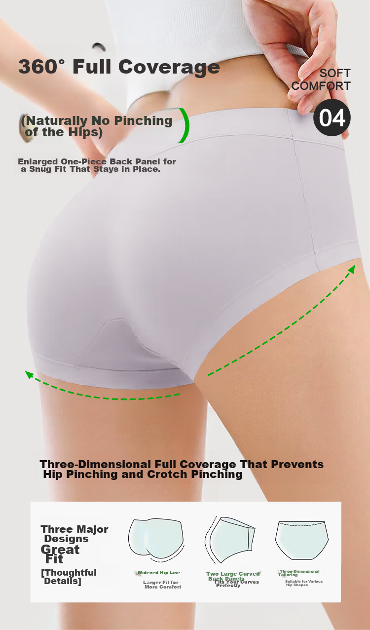 Hodo 10A Antibacterial High Elasticity Seamless Pure Cotton Extended Crotch High Waist Cotton-Spandex Class A Women's Triangle Underwear 4-Pack 6