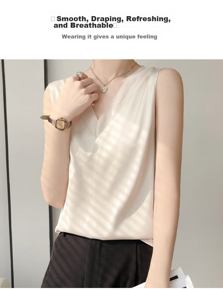 GUJIN V-Neck Premium Ice Silk Camisole Women's Innerwear Blazer Base Layer Vest Imitation Silk Satin Elegant Loose Fit Top 4