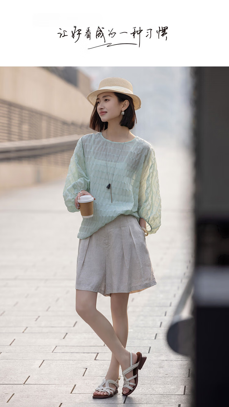 Demana "Ephemeral Dream" Summer Elegant Round Neck Raglan Batwing Sleeve Loose Slim Fit Petite Shirt for Women Premium Feel 1