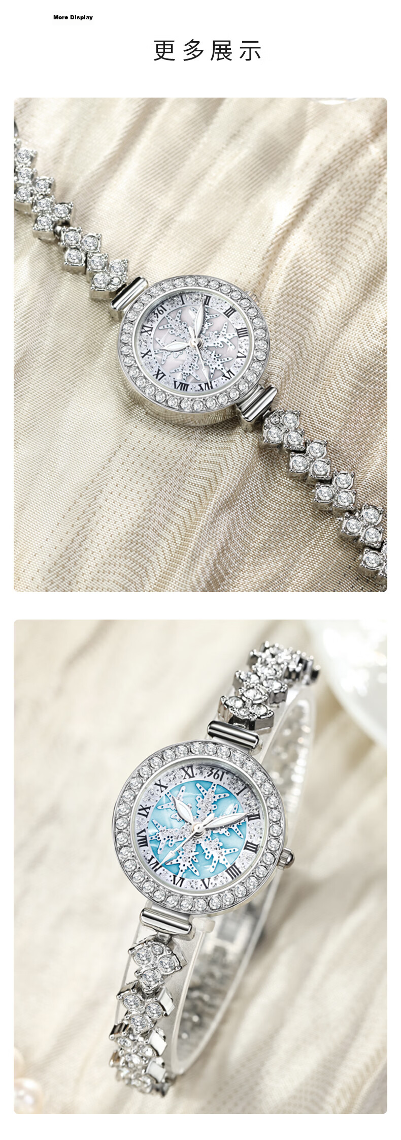 361° Luxury Petite Mermaid Bracelet Watch Snowflake Dial Roman Numerals Elegant Diamond-Studded Women's Watch 4