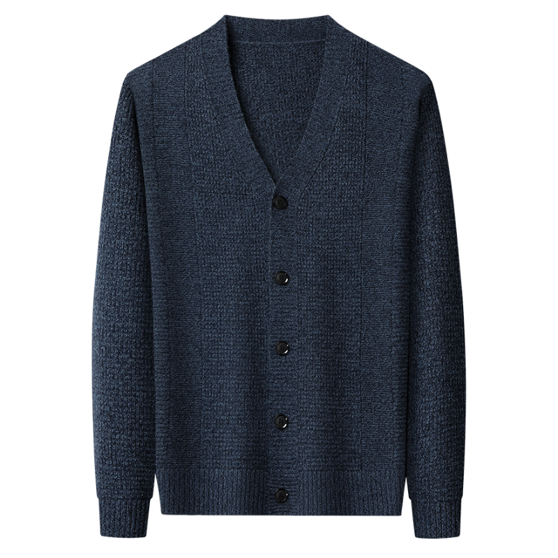 Hengyuanxiang Men's Wool Cardigan Thickened 100% Pure Wool Winter New V-Neck Warm Sweater Men's Versatile Knit Jacket