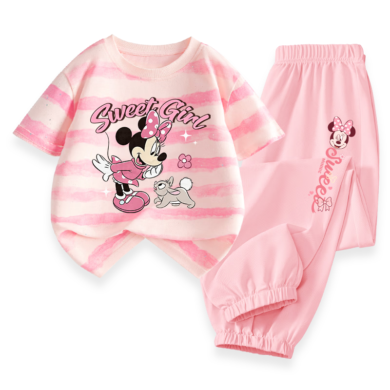 Disney Girls Summer Tie-Dye Short Sleeve Mosquito-Repellent Pants Set - Ditutu Pink + Dixinni K Pink, Size 160