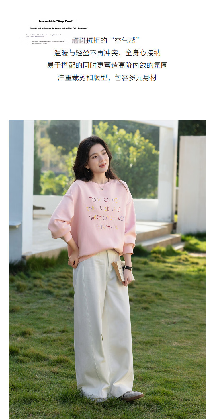 Demana Soft Air Layer Spring Commuter 3D Colorful Embroidered Thread Crewneck Drop Shoulder Loose Petite Women's Sweatshirt 5