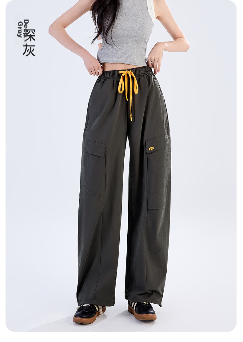Langsha Women's Wide-Leg Cargo Pants 2026 Summer Thin Fashion Loose Breathable Casual Sports Straight-Leg Jogger Hiking Pants 18