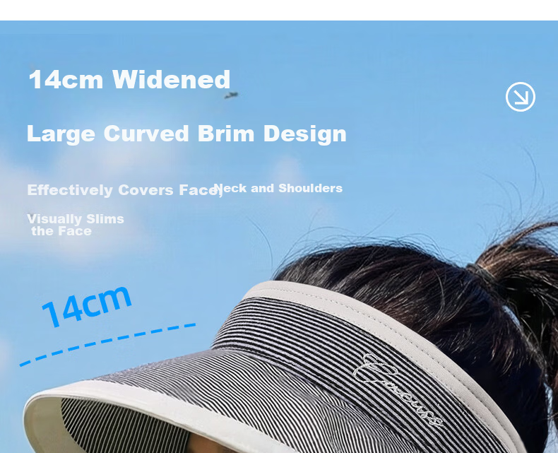 CACUSS Large Brim Open Top Hat Women Summer Outdoor Sun Hat Sports Hat Face Slimming Striped Sun Protection Hat Black 7