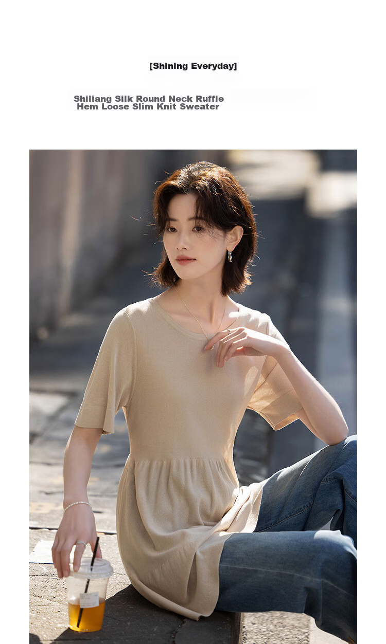 Demana Shiny Daily Summer Fashion Shiny Yarn Round Neck Ruffle Hem Loose Slimming Knit Sweater for Women High-End Feel 5