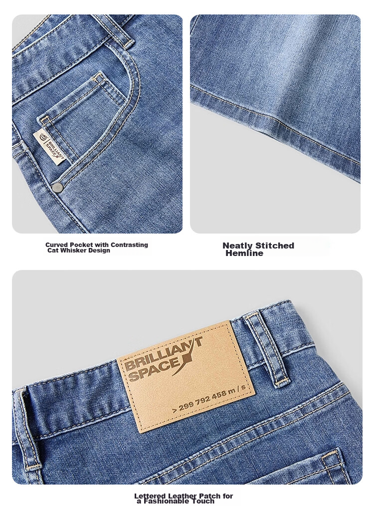HLA Hailan Home Men's Denim Shorts 26 Shining Space Series Faded Whisker Shorts Summer Men 10