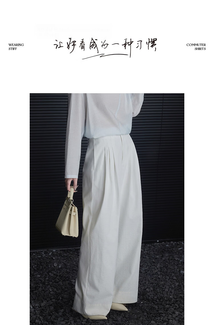 Demana [Smart Commuting] Spring Simple High-Waist Pleated Pocket Long Pants Petite Loose Women's Wide-Leg Casual Trousers 10