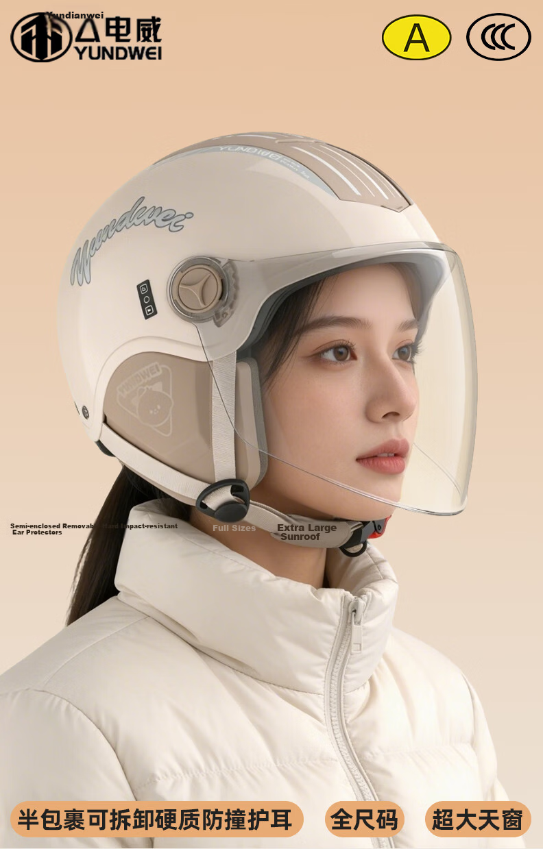 Yundianwei Smart Bluetooth Helmet with Built-in Sensor Light, 3C Certified Electric Motorcycle Summer Safety Helmet for Men and Women, Extra Large Size, Universal Four-Season Half Helmet for Electric  1