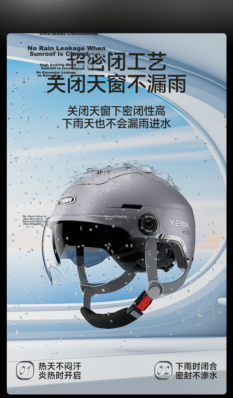 YEMA 3C Certified Electric Motorcycle Helmet Unisex Summer Sun Protection Breathable Skylight Half Helmet Four Seasons Dual Lens Electric Scooter Safety Helmet 370S Khaki White 21