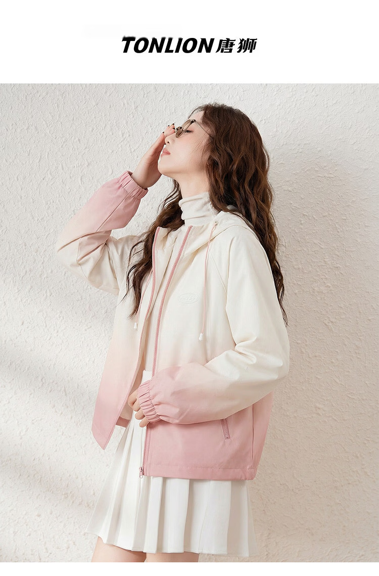 TonLion 2026 Spring Women's Hooded Cropped Jacket Peach Pink L 1