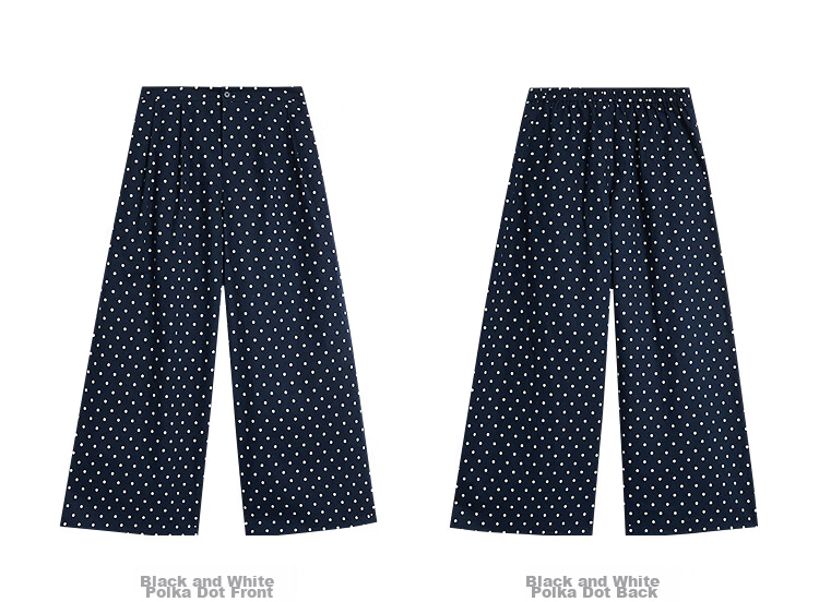 INMAN Linen Cotton Vintage Polka Dot Loose Wide-Leg Pants 26 Summer Women's New Elastic Waist Long Pants Black and White Polka Dot S 17