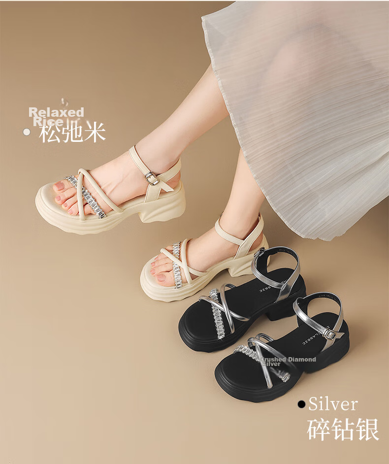 ZHR Summer Women's Sandals for Outdoor Wear, 2026 New Style Women's Shoes, Rhinestone Slippers, Soft-Soled Beach Sandals, M688 Silver, Size 37 7