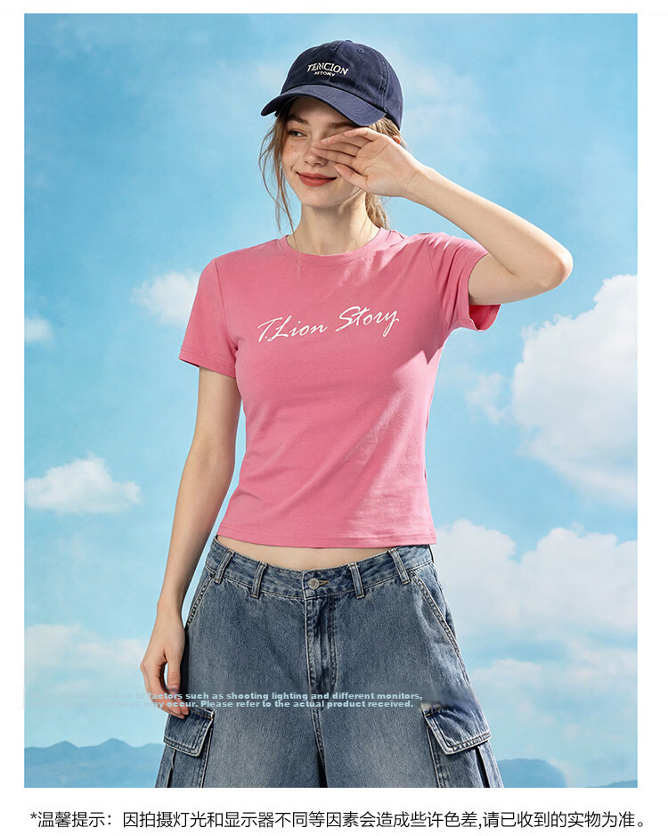 TonLion 2026 Summer Women's Text Print Short Sleeve T-Shirt Rose Pink L 18