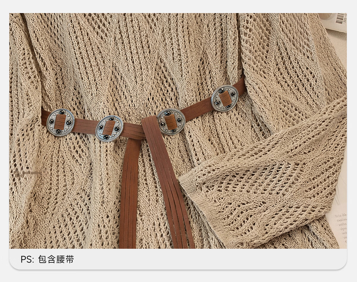 Cypress V-Neck Knit Sweater 2026 Spring New Women's Literary Style Pullover Hollow Out Three-Quarter Sleeve Top 13