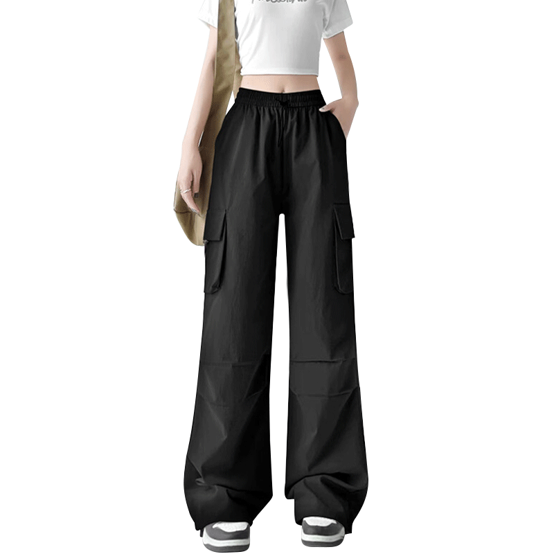 Langsha Women's Spring Summer Wide-Leg Cargo Pants American Style Hiking High-Waist Paratrooper Casual Street Dance Quick-Dry Sports Pants