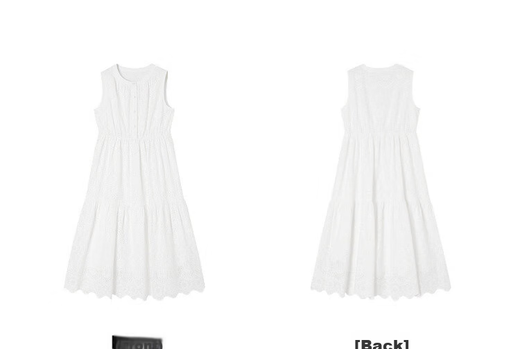 Demana [Cloud Breath Pure Cotton] Summer Artistic Fresh Heavy Embroidery Sleeveless Waist-Cinched A-Line Mid-Length Dress for Women 20