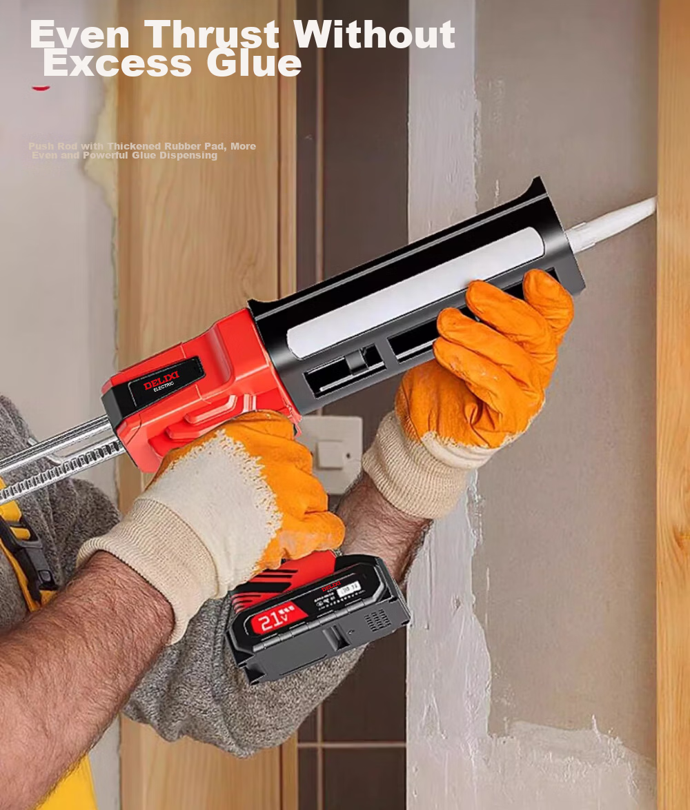 Delixi Electric Dual-Tube Caulking Gun for Tile Grout, Fully Automatic 16.8V Sealant Applicator Tool 11
