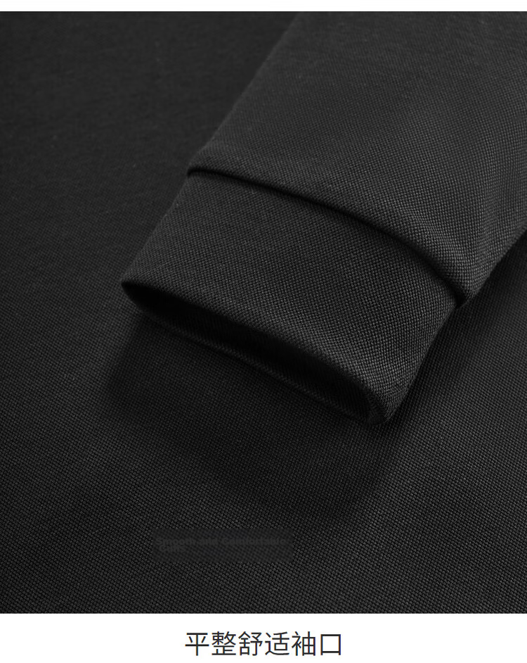 DANCING WOLVES Fleece-Lined Autumn Winter Basic Commuter Skin-Friendly Warm Men's Long Sleeve Polo Shirt 001 Black 175 19