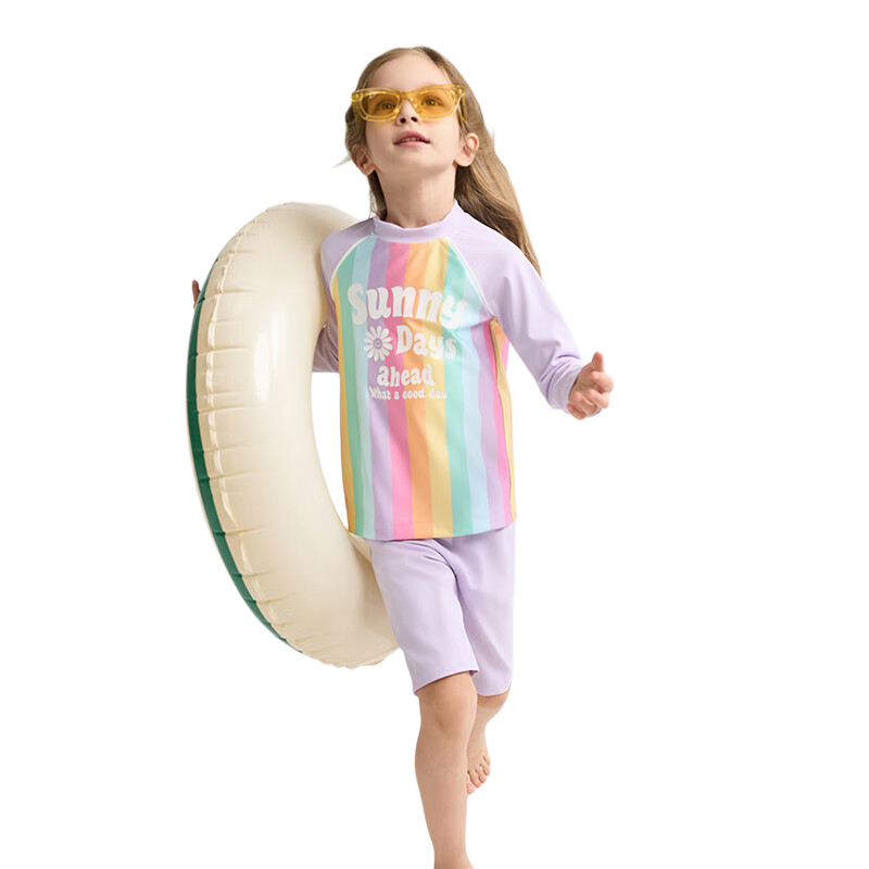AIMER KIDS Girls' Swimsuit Set with Sun Protection 50+, Chlorine Resistant, Long Sleeve Two-Piece Style 110cm (30-42 Jin)