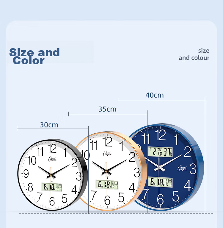 Compas Wall Clock Radio-Controlled Automatic Time Synchronization Exam Room Living Room Quartz Wall Clock D6540-1 Sand Gold 35cm 22