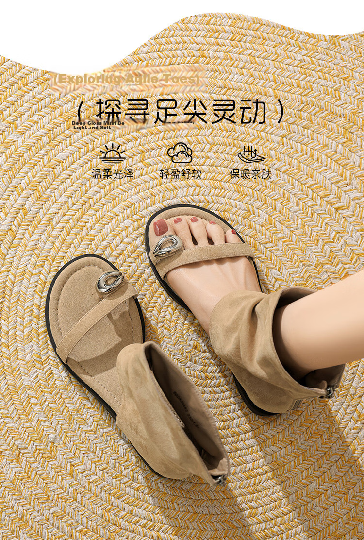 Zhuoshini Women's Internal Height Increasing Toe-Post Sandals 2026 Summer New Roman Style Stacked Boots Ankle Short Boots 5