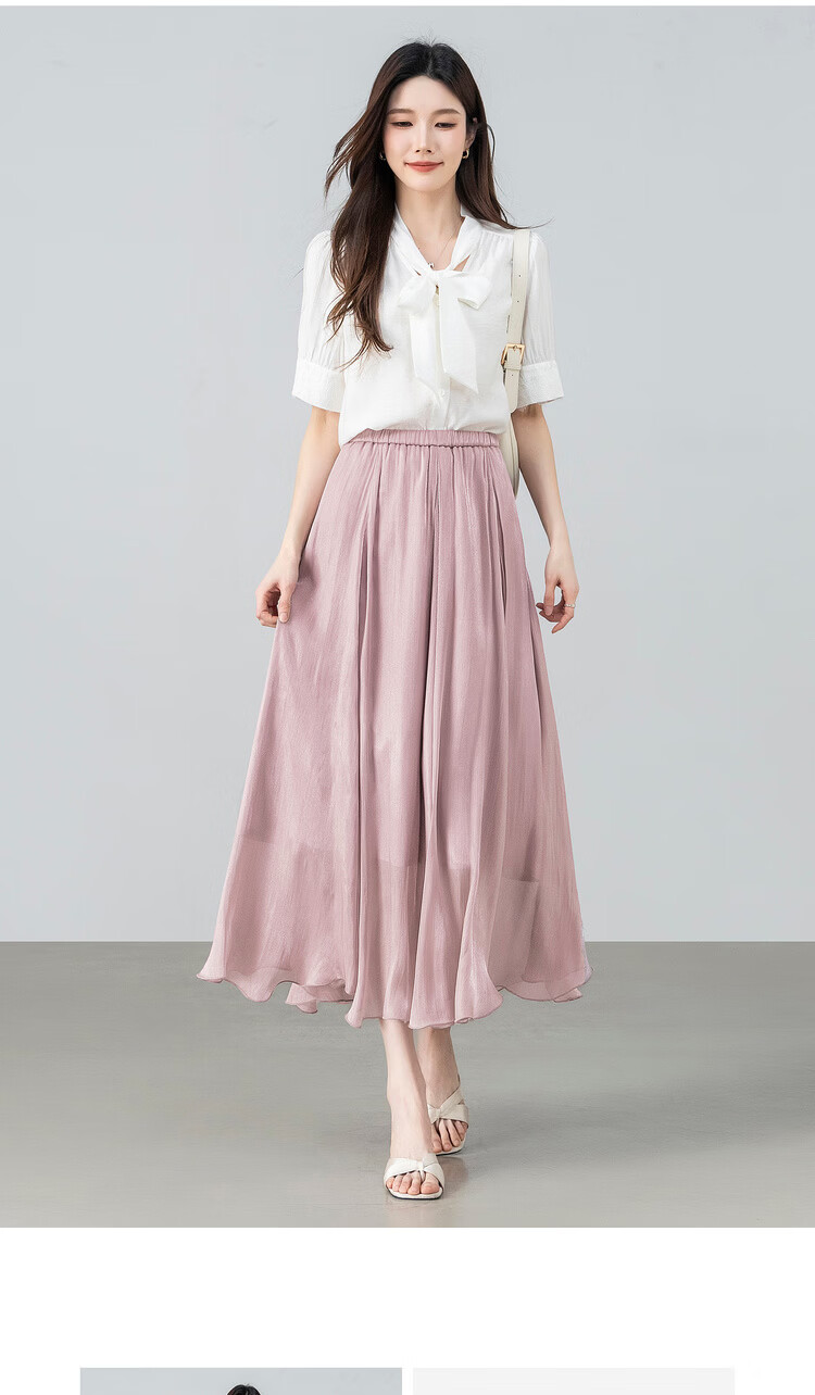 Shangdu Bila Elegant Radiant Half Skirt for Women Summer Soft Style Slimming A-Line Skirt Lightweight Draped Elastic Waist Flared Skirt 19