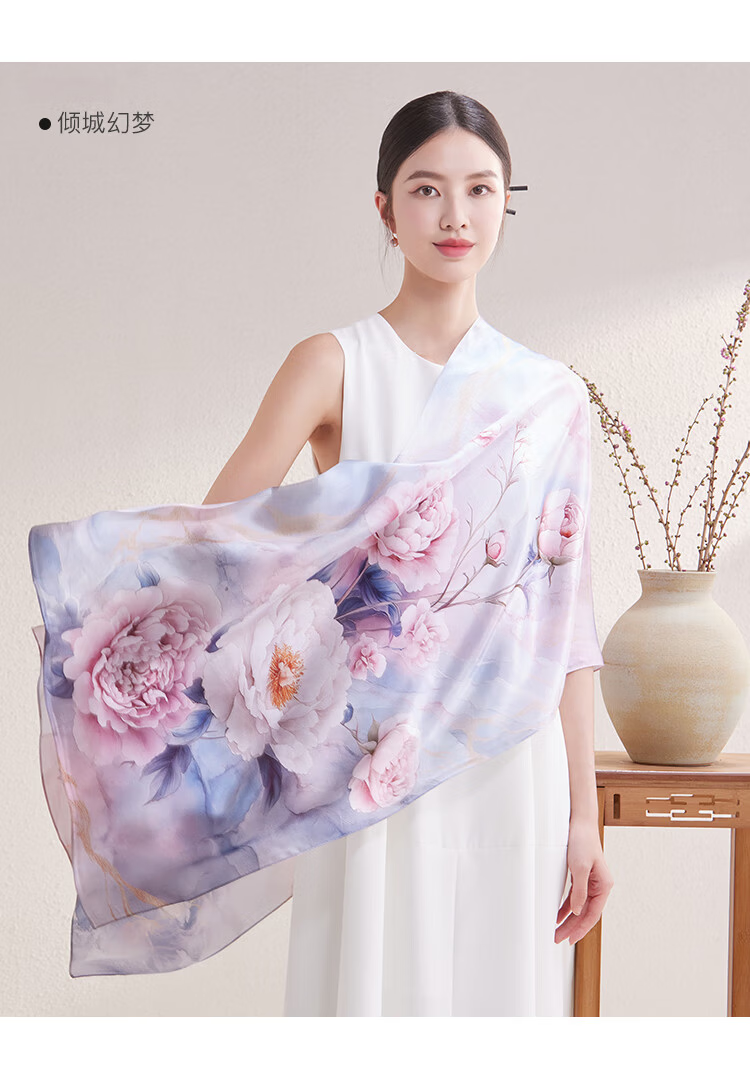 Shanghai Story 100% Mulberry Silk Satin Printed Scarf Gift Box for Mom and Elders Birthday Present 10
