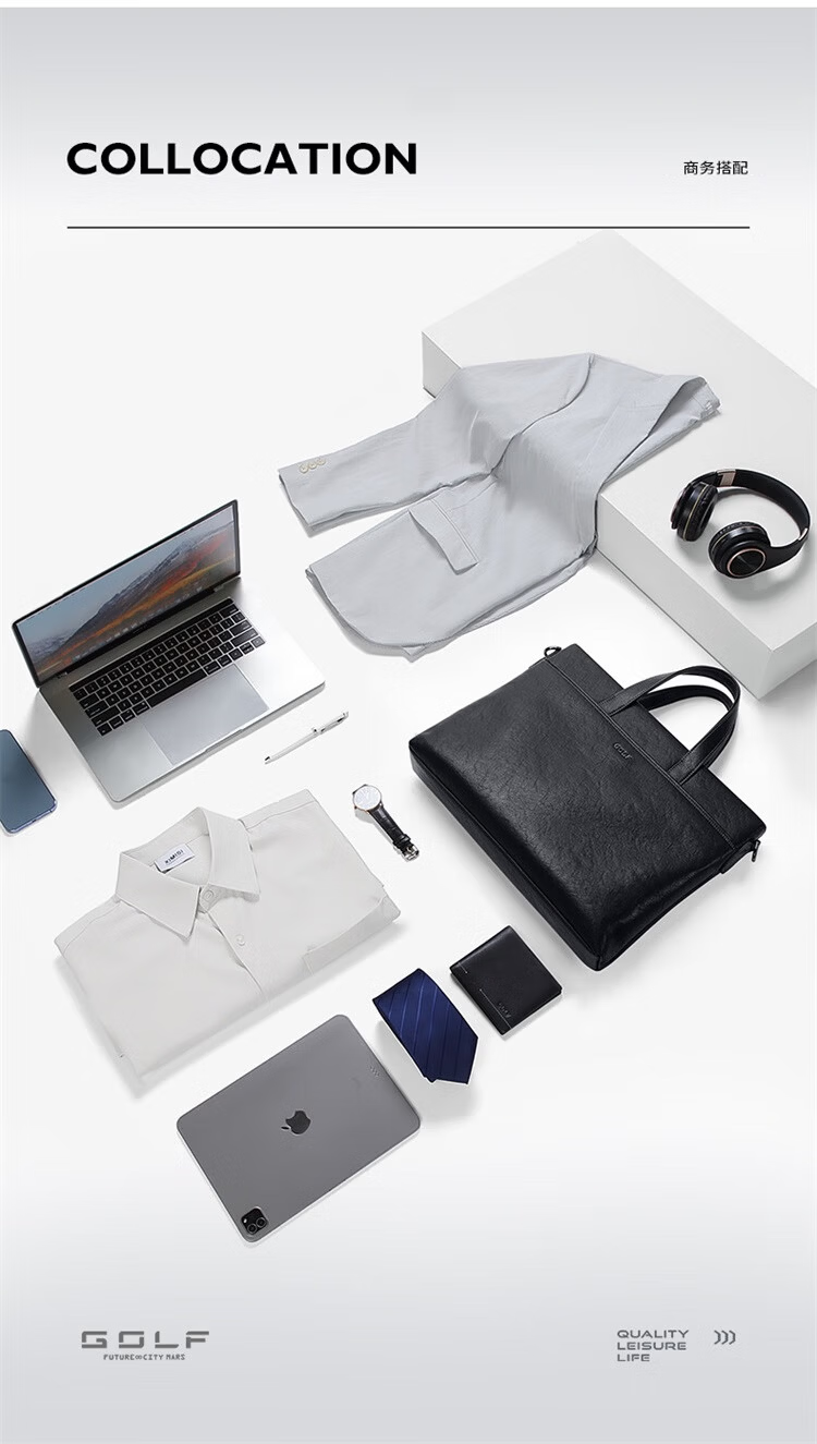 GOLF Business Briefcase Men's Soft Leather 14/16 Inch Laptop Bag Shoulder Crossbody Office Document Bag 8