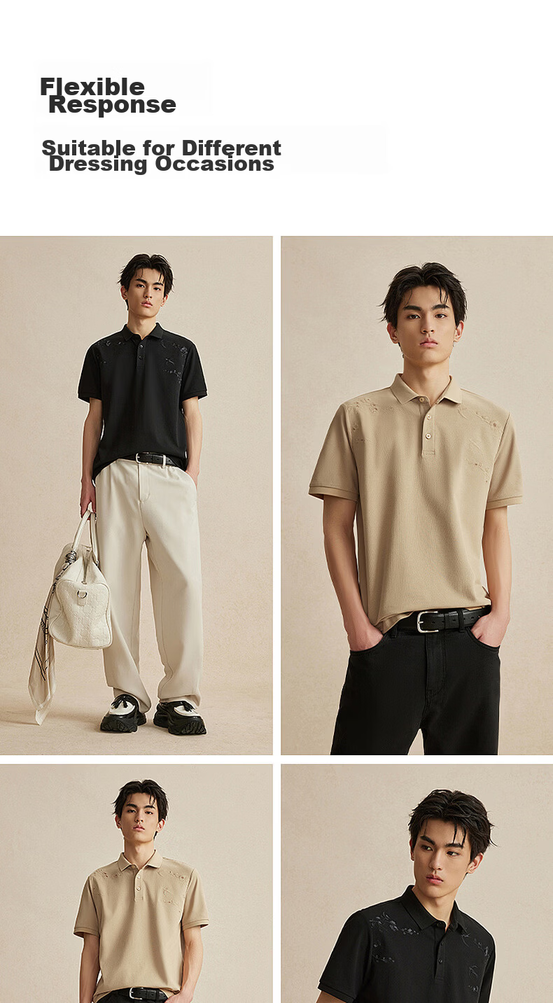 CABBEEN 200G Sorona Cooling Pique Polo Shirt Breathable Honeycomb Texture Plum Blossom Embroidery Summer 2026 Short Sleeve Polo 8