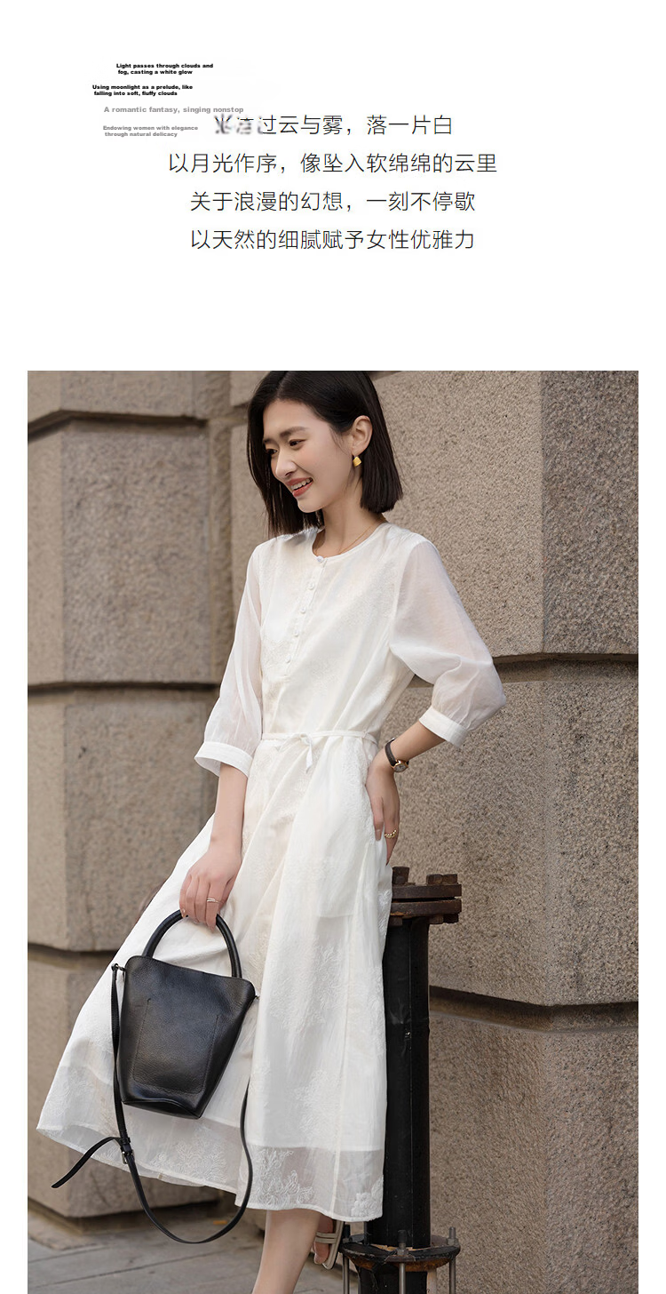 Demana Luxurious Tencel Spring Urban Lady Embroidered Lace-Up A-Line Lightweight Petite Women's Dress 4