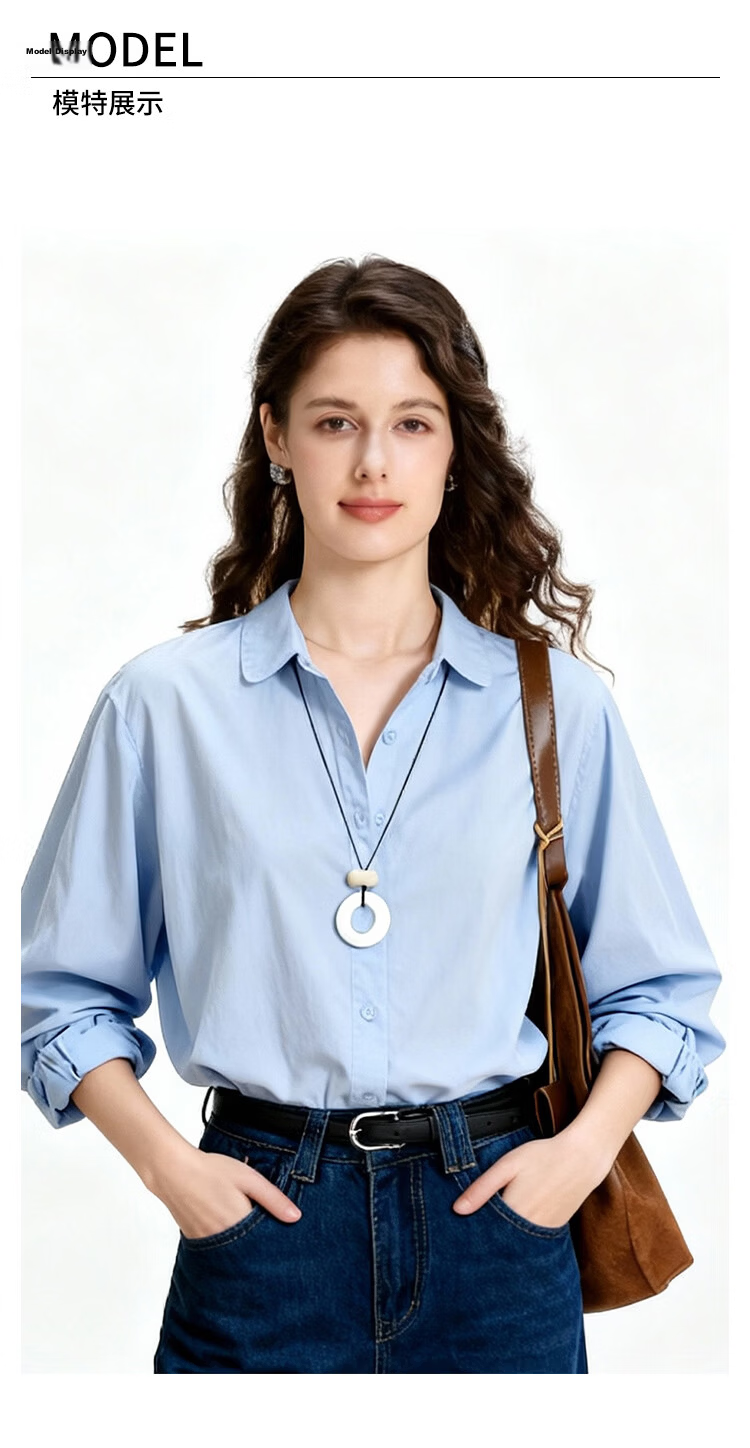 ENC Blue Long Sleeve Shirt Spring Autumn New French Style Designer Niche Casual Commuter Petite Top 6