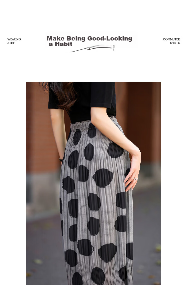 Demana Vintage Overture Spring Elastic Waist Polka Dot Print Balloon Lantern Irregular Pleated Women's Skirt 10