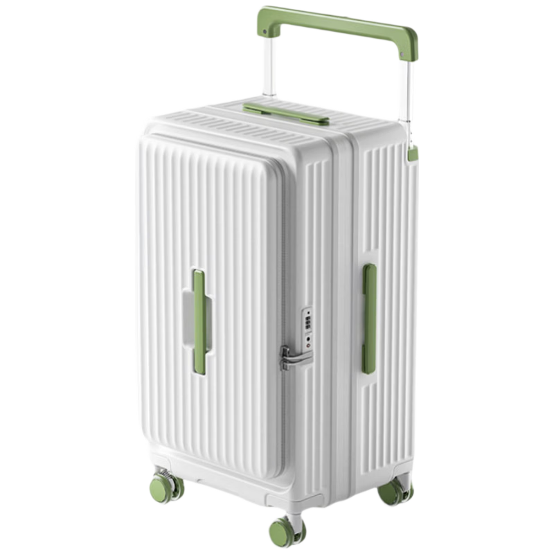 LUSIDI Large Capacity Luggage Women Wide Trolley Travel Suitcase Expandable Password Lock Men White Green Colorblock 20 Inch