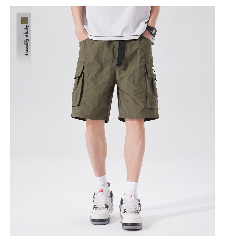 Fingercroxx IT American Style Loose Fit Work Shorts 2026 Summer Men's Lightweight Simple Quick-Dry Knee-Length Shorts Black 2XL 17