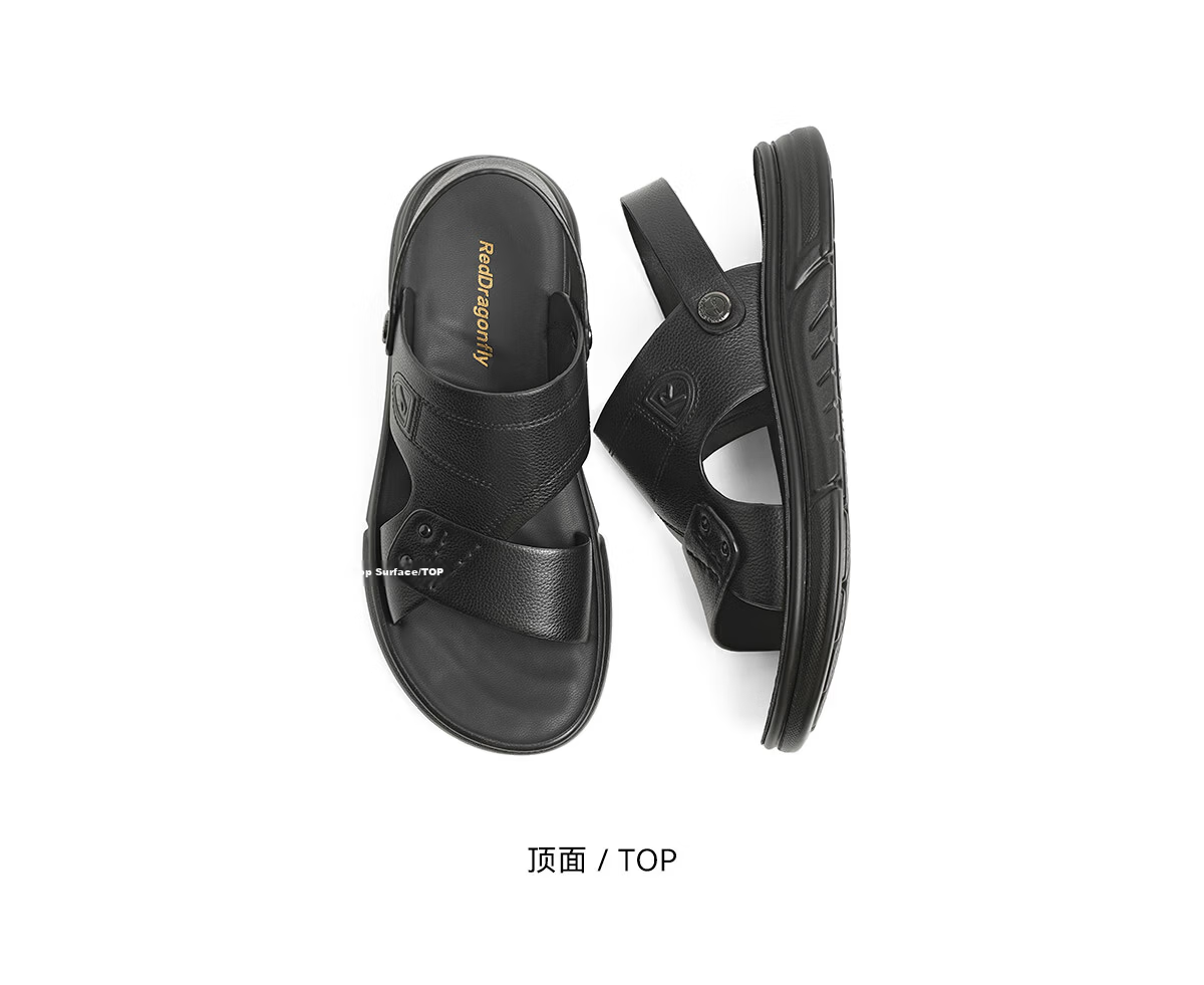Red Dragonfly Beach Shoes 26 Summer Men's Slip-On Dual-Wear Leather Dad Sandals WTT26129 Black Size 40 7