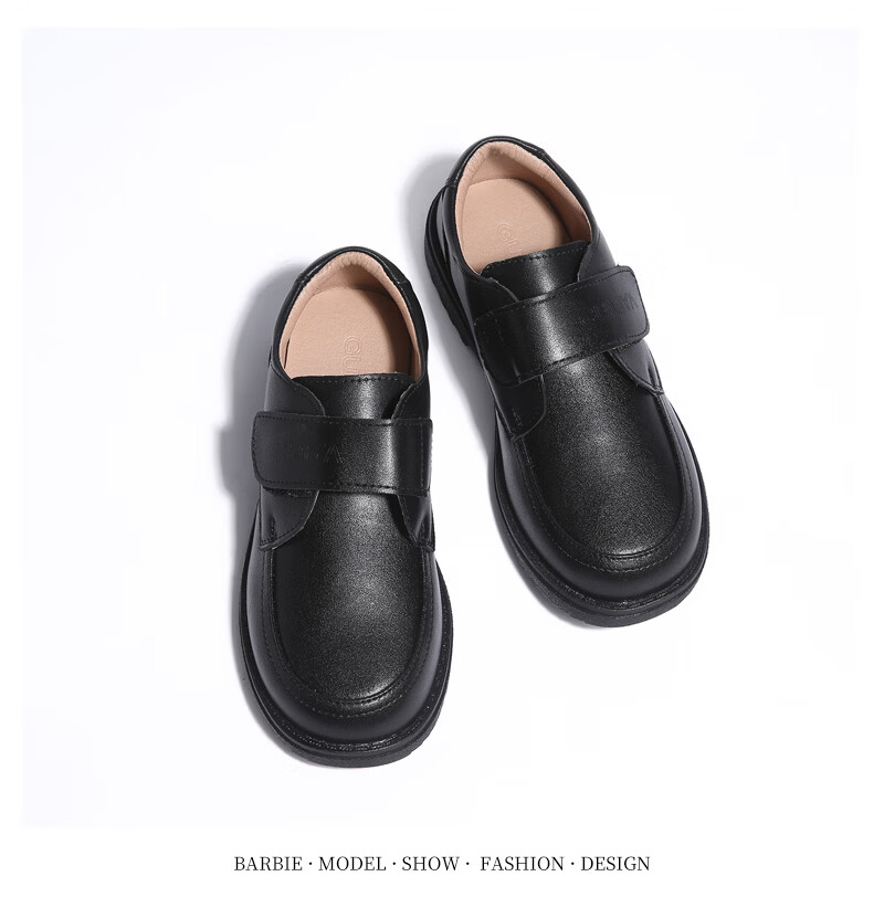 Guniya Boys' Leather Shoes Children's Leather Shoes British Style Genuine Leather Soft Sole New Primary and Secondary School Performance Shoes Black Size 40 12