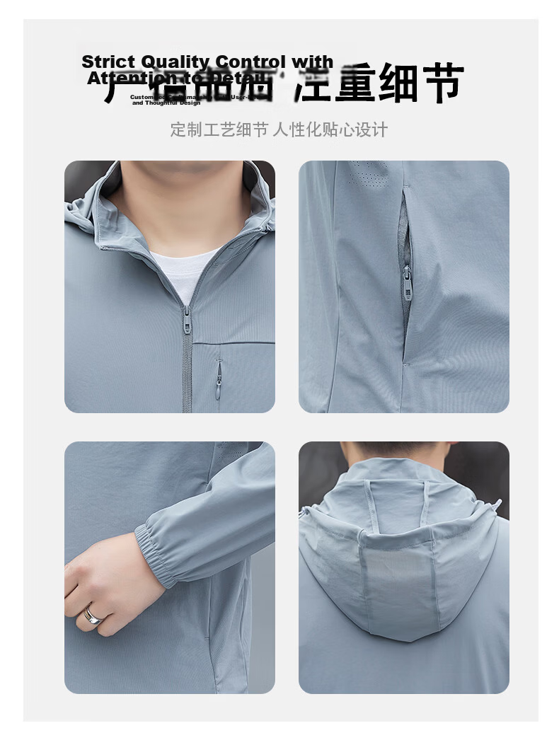 ROMON Men's Summer Ice Silk Quick-Dry Thin Breathable Casual Outdoor Sun Protection Jacket Fishing Coat 8189 Blue XL 5