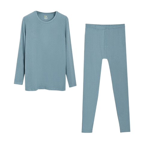 Hodo Men's Underwear Autumn Thermal Set Modal Cotton 40S High-Elasticity Cloud-Feel Base Layer Set, Misty Blue, 185/110